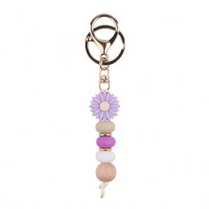 Petit porte-clés écologique DIY en forme de marguerite avec perles en silicone, bracelet de sac et porte-clés - Product Image 4
