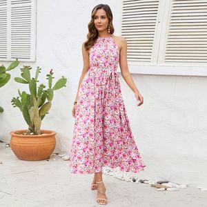 Venta al por mayor de logotipo personalizado de alta calidad Slip Dress para las mujeres Nuevo bohemio con cuello en V de tiras de vacaciones Casual mujeres vestidos florales - Product Image 5