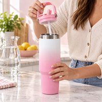 Bouteille d'eau isotherme personnalisée 30oz Ombre en acier inoxydable avec poignée de transport Stanleeyse et base conique pour cadeaux de fête et fitness