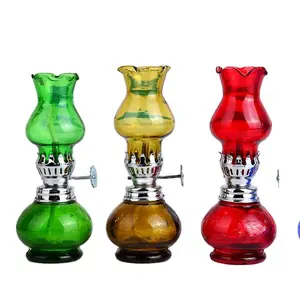 hotsale 100ml 260ml 300ml 380ml empty glass oil bottle with wicks customs chimney and burners gold silver glass lamp