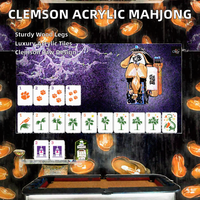 Ensemble de Mahjong Américain de Luxe en Acrylique Thème Patte de Clemson, Sous Licence Officielle, Pieds en Bois Massif, Prévente Disponible Fin Aôut