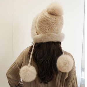 Chapeau d'aviateur tricoté en vison chaud d'hiver pour femmes avec protection des oreilles véritable boule <span class=keywords><strong>de</strong></span> fourrure <span class=keywords><strong>de</strong></span> renard chapeau <span class=keywords><strong>de</strong></span> <span class=keywords><strong>neige</strong></span> nouveau Style pour les fêtes - Product Image 6