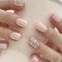 Faux ongles carrés ultra-courts, dégradé rose et bleu, effet miroir, hydratants au lait, réutilisables, style armure