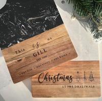 Planche à découper en bois d'acacia personnalisée pour la cuisine, pour servir des steaks, des fruits, du fromage, plateaux de service, planche à découper en bois marbré avec poignée