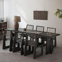 Ensemble de table à manger en bois massif Wabi-Sabi, table rectangulaire pour salle à manger, restaurant, hôtel, maison d'hôtes