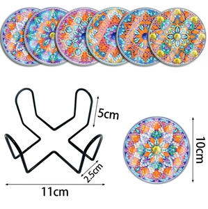 Kits de bricolage Forme spéciale Pierres Mandala Lot de 6 Sous-verres en diamant avec couvercle de protection - Product Image 2