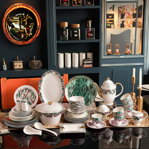 Wholesale 58-Piece Bone China <b>Dinnerware</b> <b>Set</b> Luxury Gold Inlay Design Eco-Friendly & Dishwasher Safe 12-Person Capacity - Product Image 1