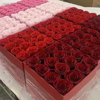 Loverbay OEM Rosas Preservada Roses éternelles jaunes Real Touch Fleurs éternelles Roses conservées en gros dans une boîte carrée