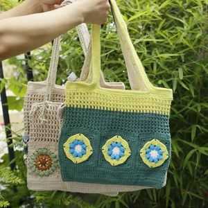 Women's Crochet Square Design Single Shoulder <b>Bag</b> Hand-Woven Summer Zipper Closure Stylish Artificial Cartoon for <b>Easter</b> - Product Image 2