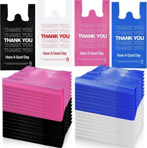 Bolsas de Plástico para Camisetas con Impresión 'Gracias', Paquete al por Mayor, Negras, Blancas, Rosas, Azules, Desechables, HDPE, Reciclables, Termosellables, Impresión Flexográfica, para Negocios - Product Image 1