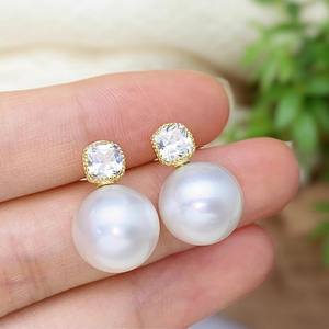 22592DIY Accesorios de Perlas, Pendientes de Plata S925, Cuentas de 10-13 mm, Bandeja Vacía de Oro de 18k, Pendiente Individual con Diamante, Joyería de Oro Rosa - Product Image 2