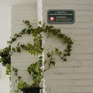 Advertencia-Audio y video <span class=keywords><strong>de</strong></span> servicio en todo momento Bilingüe Prohibido el paso Cámara <span class=keywords><strong>DE</strong></span> SEGURIDAD Advertencia Señal <span class=keywords><strong>DE</strong></span> SEGURIDAD Metal Exterior Verde - Product Image 1