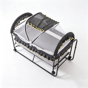 Custom Pet rocking cradle bed, Dog swing crib with mosquito net, <b>Cat</b> hanging rocking bed on wheels - Product Image 5