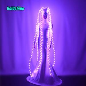Robe et cheveux à lumière LED pour <span class=keywords><strong>chanteuse</strong></span> sexy Performance Colorful Gogo Collar Dance Costume for Halloween Nightclub Bar Props - Product Image 3