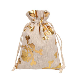 Sacs en coton à cordon QIAN LI pour Halloween, estampés à chaud, pour bonbons et cadeaux, lot de 10 sacs pour fêtes - Product Image 5