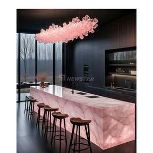 أفضل خيار ديكور مطبخ جزيرة رخام وردي مخصص طبيعة أونيكس غرفة المعيشة جزيرة بار أعلى - Product Image 2