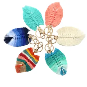 Hot-selling Leaf Boho Macrame Keychain Handmade Cotton Rope Tassels Keychain