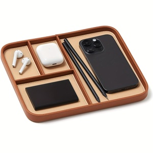 Modern Minimalist Leather Valet Tray Stylish Double-Tier Nightstand Organizer for <strong>Men</strong> <strong>Bedside</strong> Catchall for Keys for Kitchen Use - Product Image 1