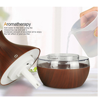 Vente flash - Humidificateur en forme de vase à deux pétales, grain de bois, lumière LED, interrupteur tactile, diffuseur d'huiles essentielles 300 ml