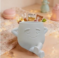 Pot Tanaman Mini Lucu untuk Meja, Pot Sukulen Putih Cetak 3D, Kotak Penyimpanan Desktop untuk Dekorasi Meja Kantor Rumah, Hadiah
