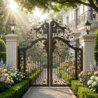 Portail de cour automatique en fer forgé européen de luxe, forgé à la main, avec décorations en volutes pour villa