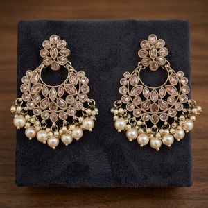Artificial Fashion Jewellery Wholesalers India Brass Antique <b>Moon</b> Pearl Earring Gold Plating for Anniversary Model 231394 - Product Image 4