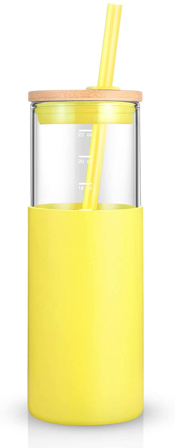 24oz Glass Tumbler Glass Water Bottle Straw Silicone Protective Sleeve Bamboo Lid