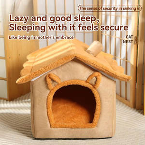 Grosir kandang kucing hangat musim dingin hewan peliharaan kecil lepas pasang rumah Vila tertutup sejuk dapat dicuci fitur bantal tempat tidur mewah anjing peliharaan - Product Image 4