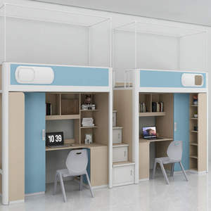 Cama Beliche de Madeira e Metal para Estudantes com Escrivaninha e Estante para Apartamento Escolar/Dormitório - Product Image 2