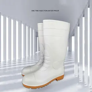 Botas de chuva de segurança para indústria alimentar, botas antiestáticas antiestáticas resistentes a óleo e impermeáveis em PVC branco, novo estilo CE