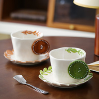 Ensemble tasse à café et soucoupe en céramique motif floral vintage, tasse créative pour latte art, tasse esthétique pour petit-déjeuner quotidien, cadeau pour la maison