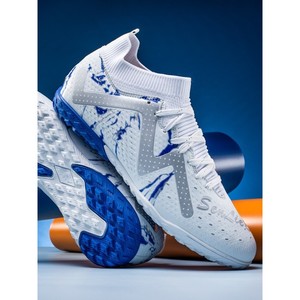 Chaussures de football pour hommes, blanches et bleues, à tige haute, crampons de football, pour toutes les saisons, entraînement, vêtements de sport - Product Image 3