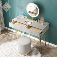 Commode en bois avec interrupteur tactile, style nordique, table de maquillage, coiffeuse de chambre à coucher, miroir rond