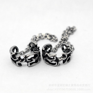 yunnique Fashion <b>Cuff</b> <b>Earrings</b> 316 Stainless Steel Hollow Geometric Design Chain Attached For Women Men Trendy Jewelry - Product Image 5
