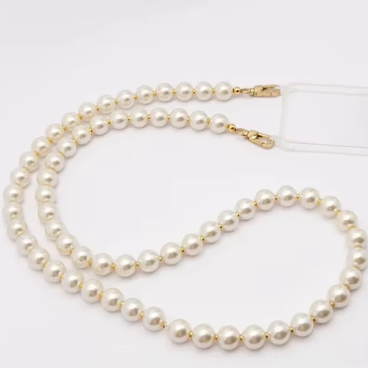 Handmade Beads Pearl  Crystal Beaded Crossbody Elegant Long for Phone Bag Gift Phone Purse Strap Lanyard