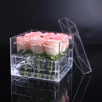 Boîte à fleurs en acrylique clair, 9 trous, transparente, coffret avec couvercle, pour la saint valentin, cadeau pour mère et femme, vente en gros,