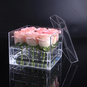 Caja de acrílico transparente con tapa para flores, caja de cristal para flores, regalo de San Valentín, para madre y esposa, 9 agujeros, venta al por mayor - Product Image 4