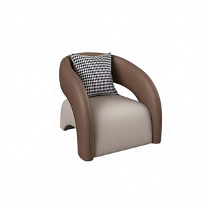 Fauteuil élégant à accoudoirs courbes, chaise d'appoint confortable rembourrée, canapé simple en cuir pour salon - Product Image 2