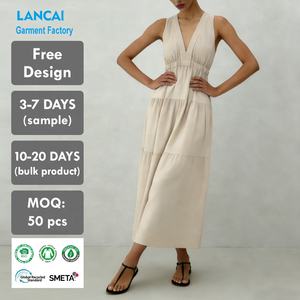 ผู้ผลิตที่ได้รับการยืนยันจากซัพพลายเออร์ทองคำ รับผลิตแบบ OEM ชุดเดรสทรงเอไลน์ความยาวปานกลาง ผ้าไนลอน 100% ออกแบบโลโก้ตามสั่งสำหรับผู้หญิง ช่วยเสริมรูปร่างให้ดูดี - Product Image 1