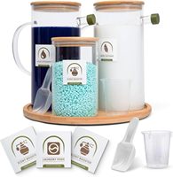 Ensemble de distributeurs de savon liquide en verre ambré premium de 64 oz avec plateau en bambou estampé à chaud, étiquettes et pulvérisateur à pompe pour une organisation pratique à la maison