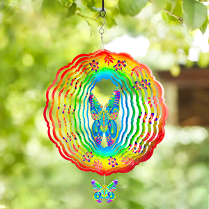 Carillons à vent en métal résistants aux intempéries de 12 pouces pour la décoration de jardin, avec moteur rotatif suspendu, design animé tortue et papillon - Product Image 4