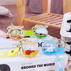 Cute Acrylic Fish Tank Shape Key Chain Keyring Quicksand Liquid <b>Floating</b> Ocean Fish Keychain Boutique Car Pendant - Product Image 2