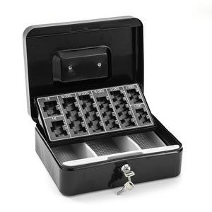 Cassetta Portavalori in Metallo con Vassoio Portamonete e Scomparti per Monete, Cassetta di Sicurezza Portatile in Acciaio per Ufficio e Negozio (Euro) - Product Image 1