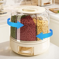 Récipient de stockage d'aliments rotatif moderne à 6 grilles Distributeur de grains de céréales en plastique étanche à l'humidité de qualité alimentaire
