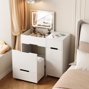 Sang trọng 2025 mới thiết kế gỗ Vanity trang điểm với lưu trữ cô gái Led Gương bàn trang điểm - Product Image 4