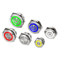 Sakelar Tombol Tekan Logam IP67 dengan Cincin LED Logo Daya Kustom Tipe Ultra-Tipis 22mm, Sakelar Momentary 1NO, Terminal 4Pin