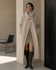 Manteau long élégant en laine brossée pour <span class=keywords><strong>femme</strong></span>, manteau d'hiver doux - Product Image 5