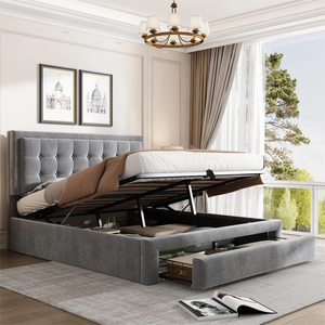 <span class=keywords><strong>Base</strong></span> de Cama Moderna de Tamaño Completo <span class=keywords><strong>con</strong></span> 2 Cajones, Estructura de Madera <span class=keywords><strong>con</strong></span> Listones, Tapicería de Terciopelo y Cabecera Ajustable - Product Image 1