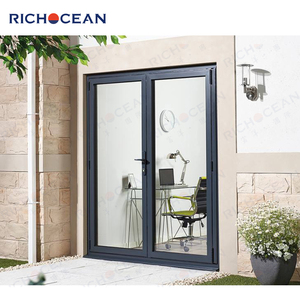 RICHOCEAN <span class=keywords><strong>Porte</strong></span> <span class=keywords><strong>vitrée</strong></span> transparente isolée à double vitrage Portes battantes modernes à double cadre en aluminium pour entrée extérieure - Product Image 2