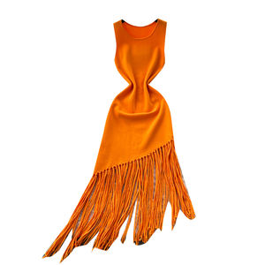 夏季罗马不对称修身休闲迷你女装无袖帝国流苏蕾丝连衣裙 - Product Image 5